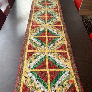 Handmade Patchwork Quilt Table Runner Summer Harvest Red Green 70" Reversible